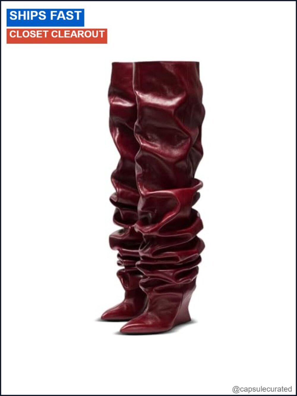 Women's Slouched Ruched Thigh High Boots Wedge Heel Pointed Toe Wide Calf